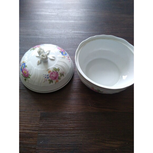 Vintage Hollohaza Hungarian Porcelain Lidded Floral Candy Trinket Dish  3D Rose - Picture 5 of 7